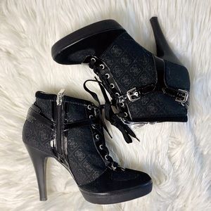 Guess Black High Heeled Buckled Zip-Up Stiletto Sneakers Size 38